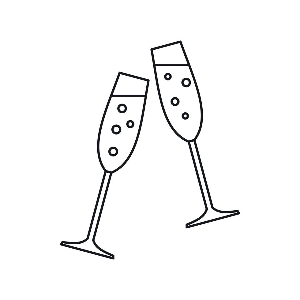 scintillante Champagne bicchieri icona, schema stile vettore