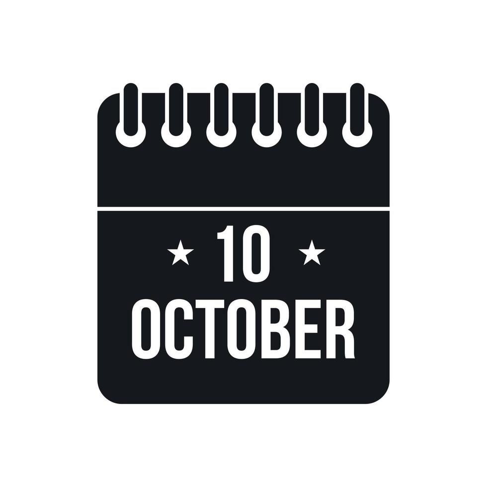 10 ottobre calendario icona, semplice stile vettore