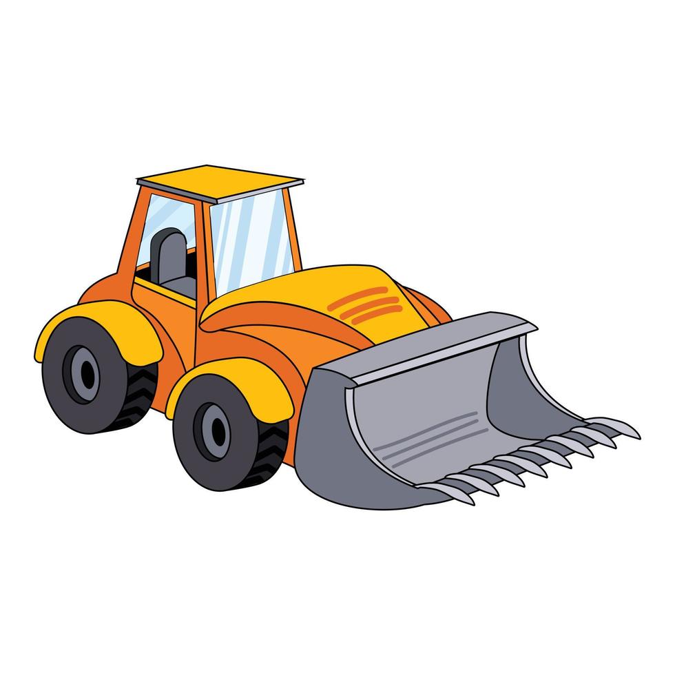 trattore scavatrice icona, cartone animato stile vettore