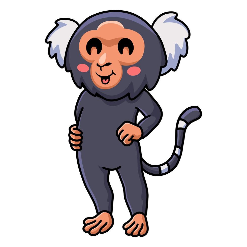 carino pigmeo bertuccia scimmia cartone animato in piedi vettore
