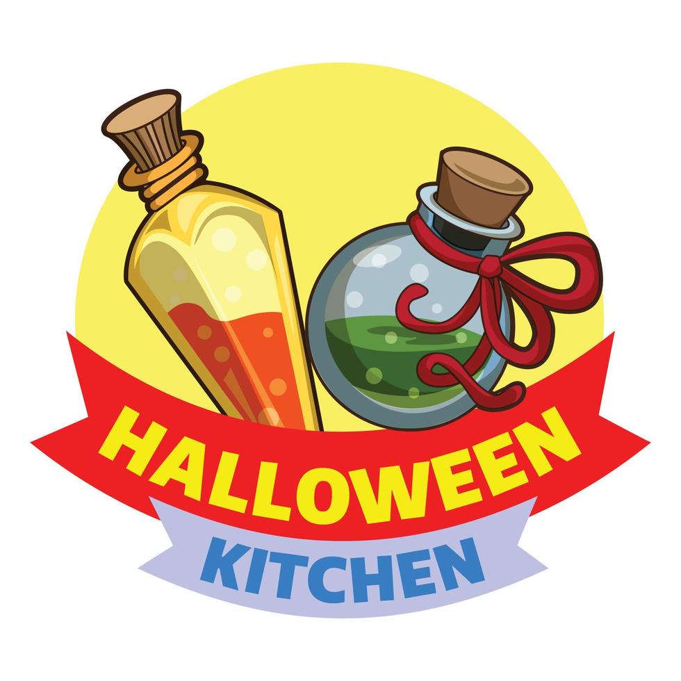 Halloween cucina logo, cartone animato stile vettore