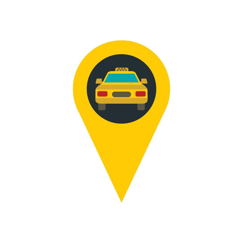 GPS pointer carta geografica con auto Taxi icona, piatto stile vettore