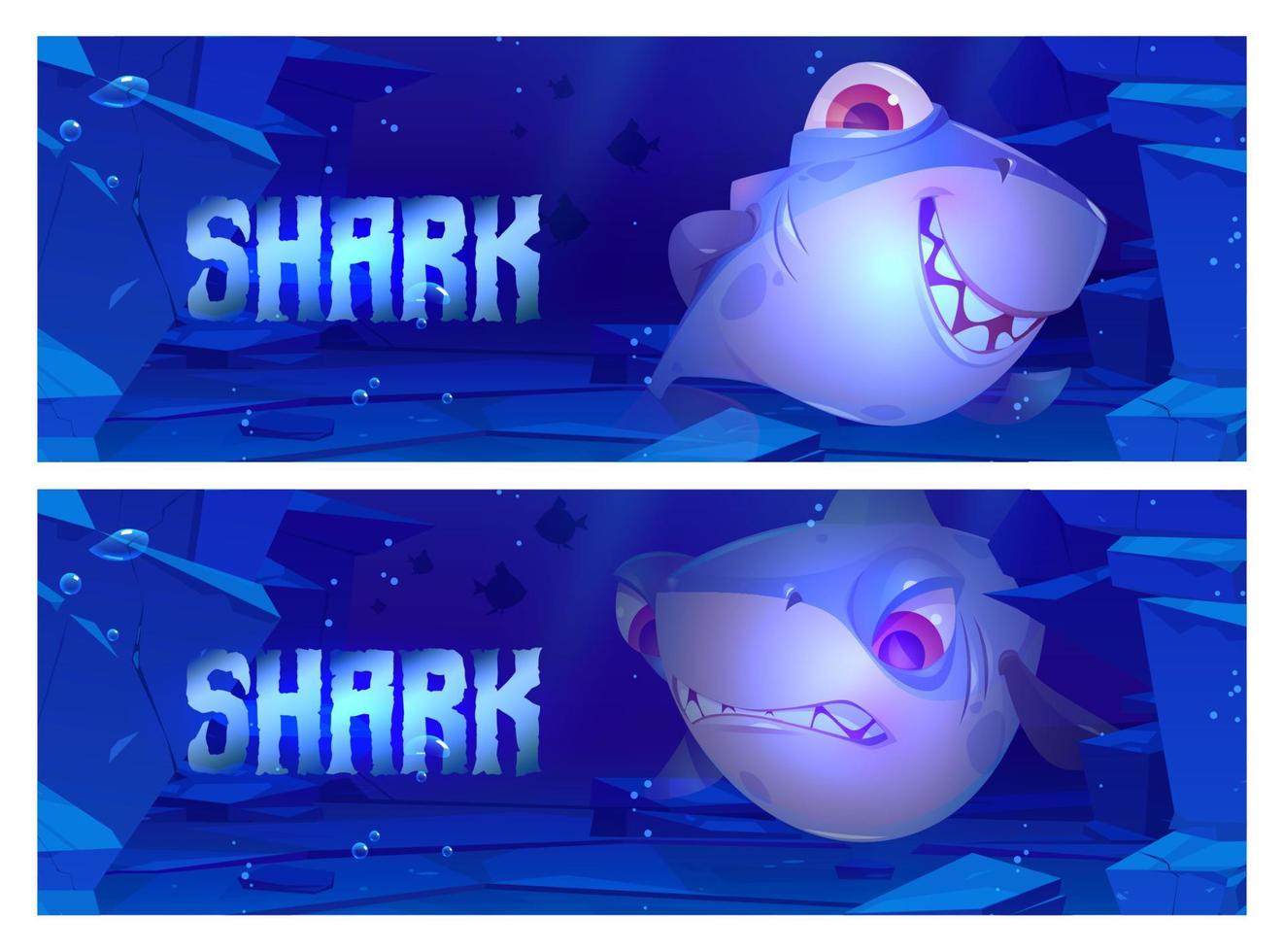 cartone animato banner con squalo su mare o oceano parte inferiore vettore