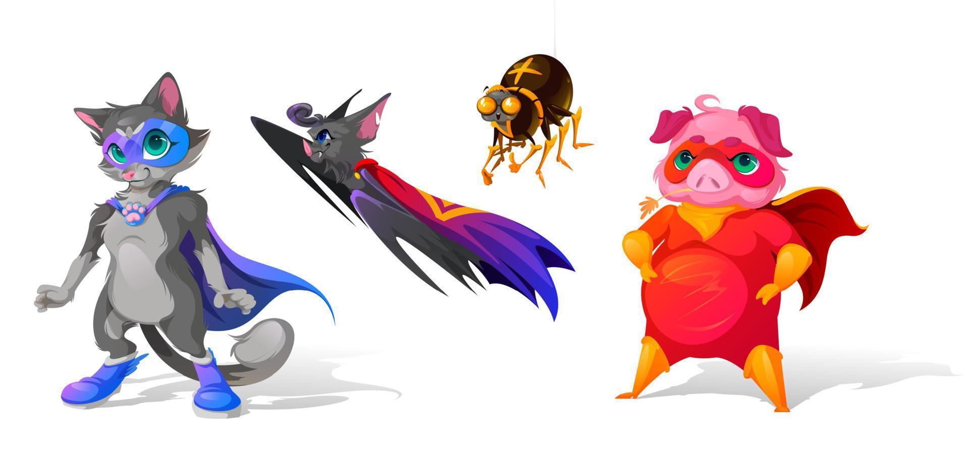 supereroe animali cartone animato personaggi. divertente eroi vettore