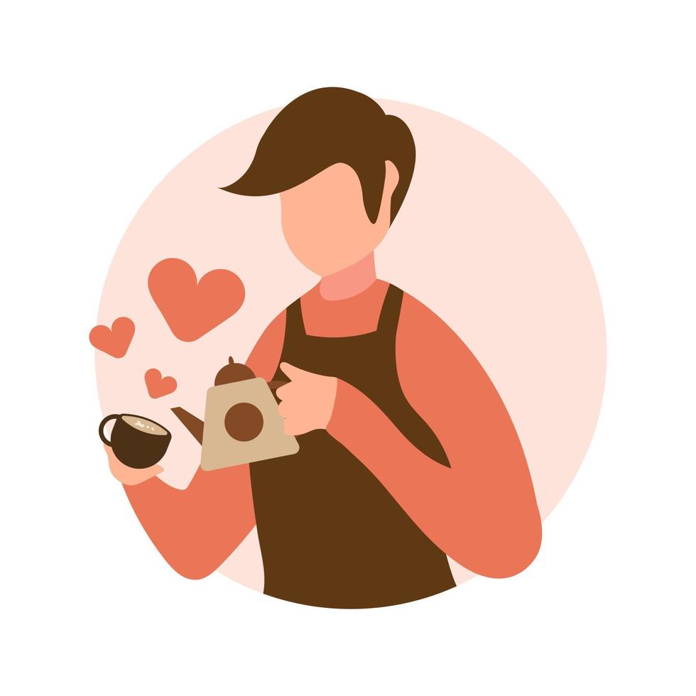 carino adorabile cartone animato contento caffè ragazzo uomo bar illustrazione per etichetta icona portafortuna e logo vettore