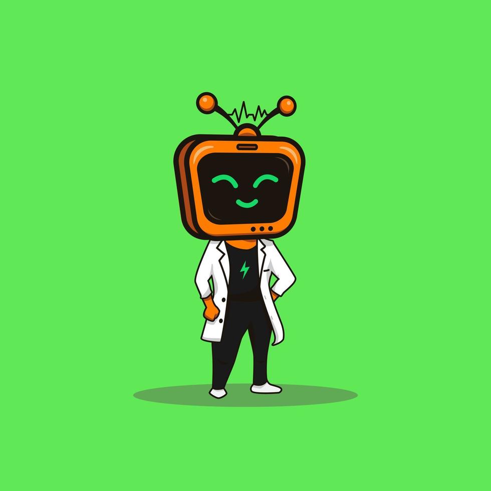 carino illustrazione cartone animato giallo televisione tv robot scienza personaggio ragnatela etichetta icona portafortuna logo vettore
