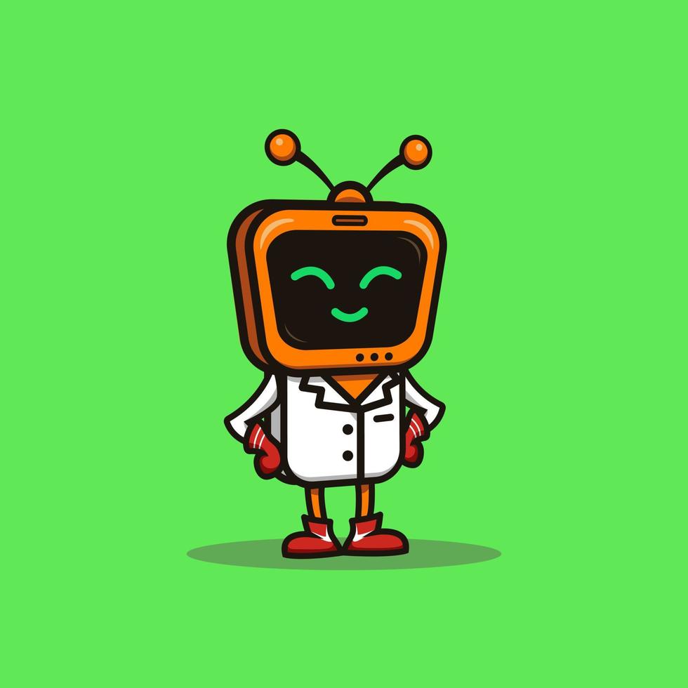 carino illustrazione cartone animato giallo televisione tv robot scienza personaggio ragnatela etichetta icona portafortuna logo vettore