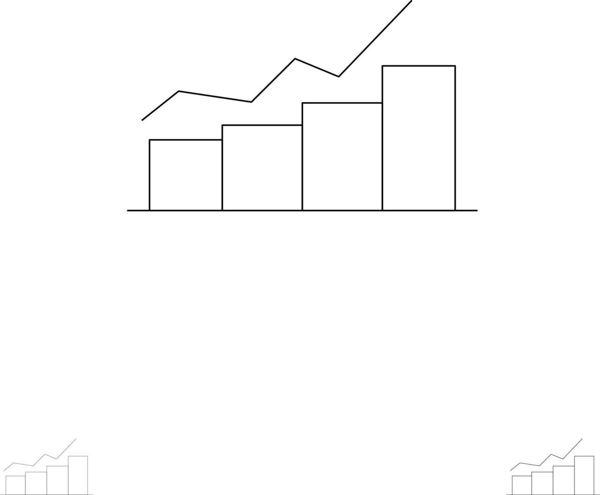 crescita grafico diagramma di flusso grafico aumentare progresso grassetto e magro nero linea icona impostato vettore