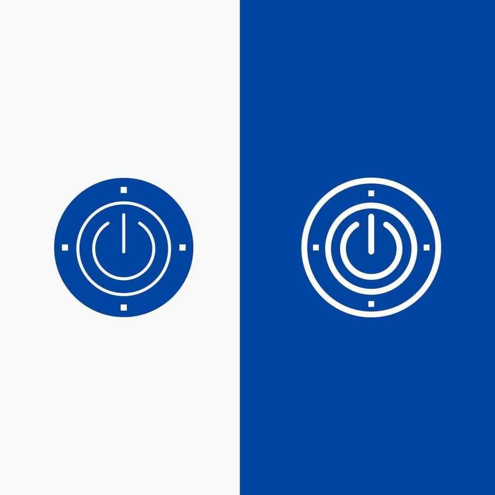 elettricità energia energia calcolo linea e glifo solido icona blu bandiera vettore