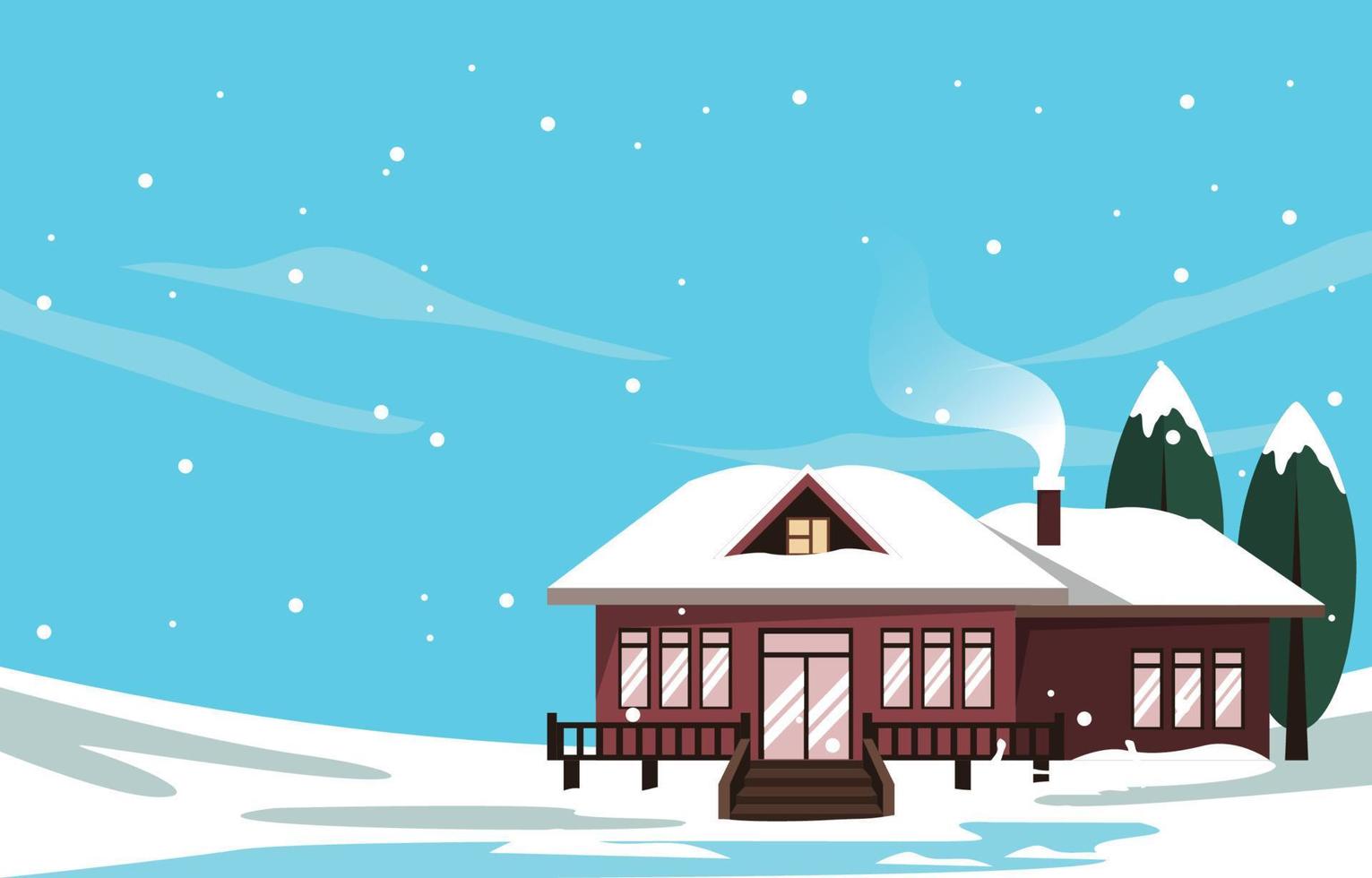 Casa casa albero nel neve autunno inverno illustrazione vettore