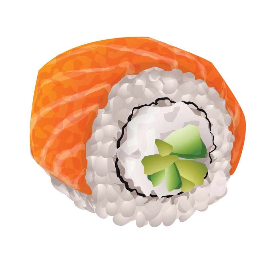 pesce Sushi rotolo icona, cartone animato stile vettore