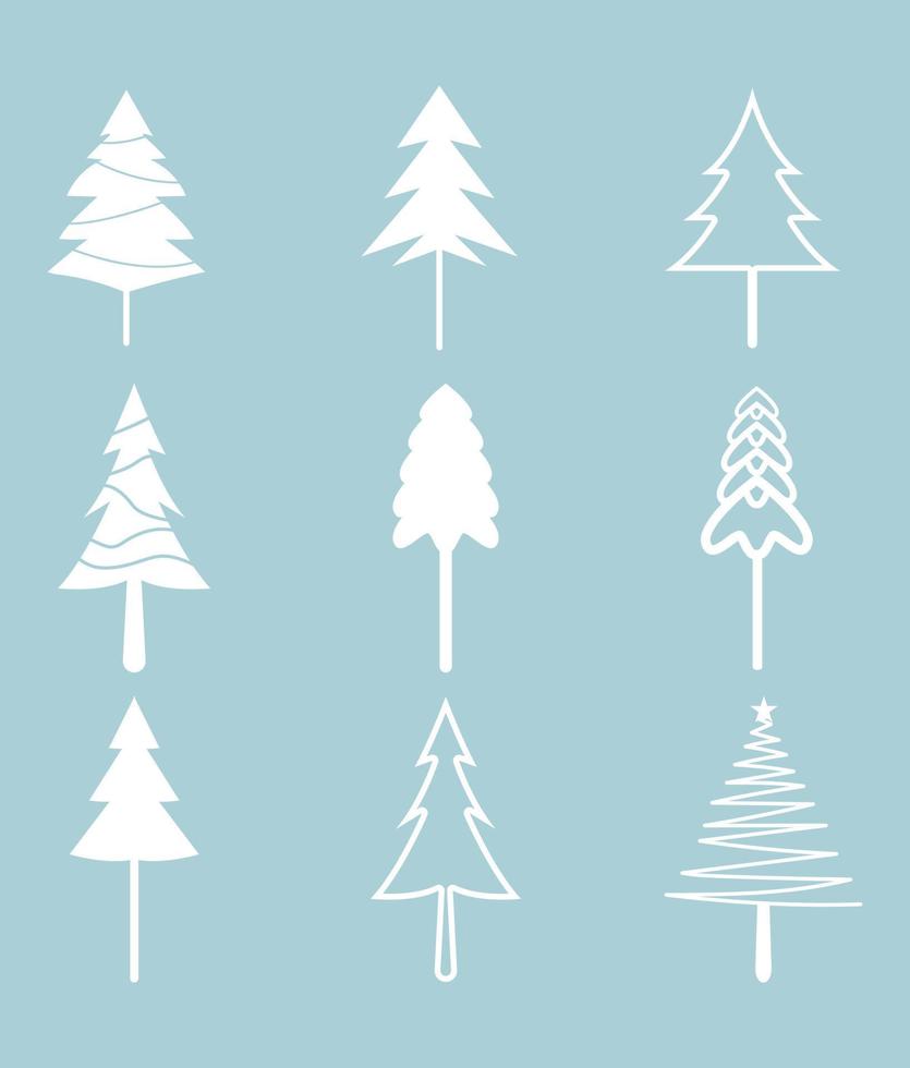 Natale albero design impostato di decorazione con i regali e stelle su Natale vigilia. vettore