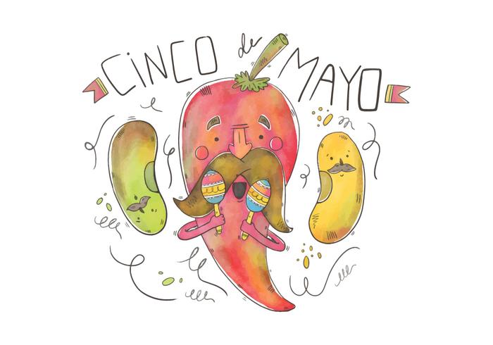 Carattere felice di Jalapeno con i baffi per Cinco de Mayo Vector