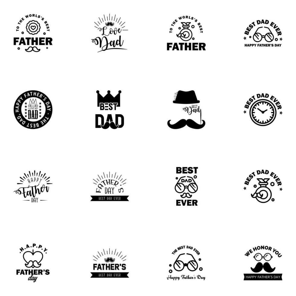16 nero impostato di vettore contento padri giorno tipografia Vintage ▾ icone lettering per saluto carte banner maglietta design padri giorno modificabile vettore design elementi