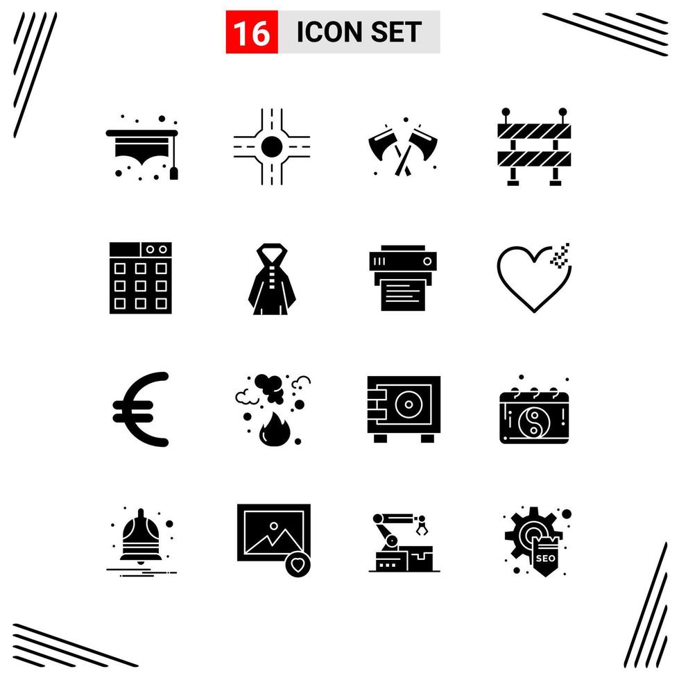 16 icone solido stile griglia basato creativo glifo simboli per sito web design semplice solido icona segni isolato su bianca sfondo 16 icona impostato vettore