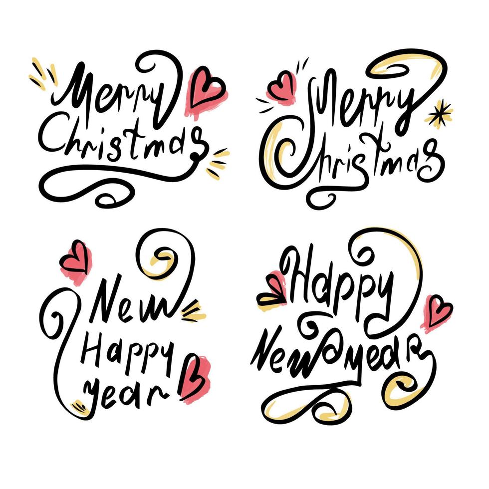 impostato di calligrafico iscrizioni. contento nuovo anno e allegro Natale. design modello per inviti, cartoline, Abiti. isolato sfondo. vettore