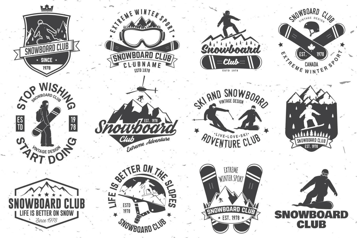 impostato di Snowboard club badge vettore