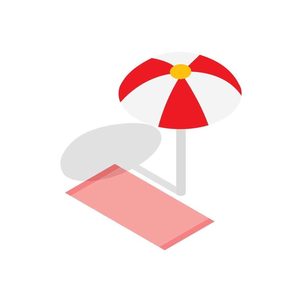 spiaggia asciugamano e ombrello icona, isometrico 3d stile vettore