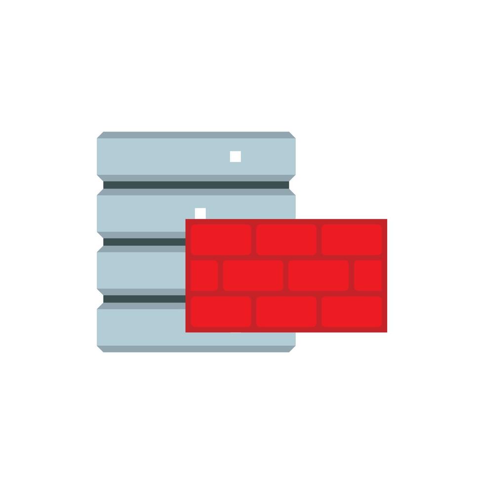 Banca dati e rosso mattone parete icona, piatto stile vettore