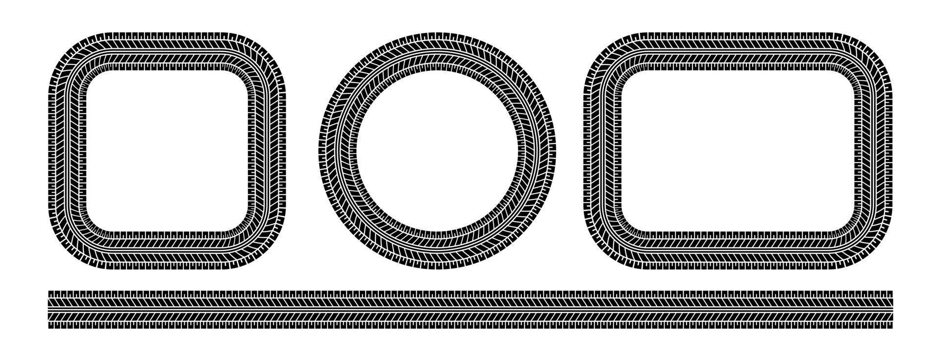 auto pneumatico Filo rettangolo e cerchio telaio. auto e motociclo pneumatico modello, ruota pneumatico Filo traccia Stampa. nero pneumatico piazza e il giro confine. vettore illustrazione isolato su bianca sfondo