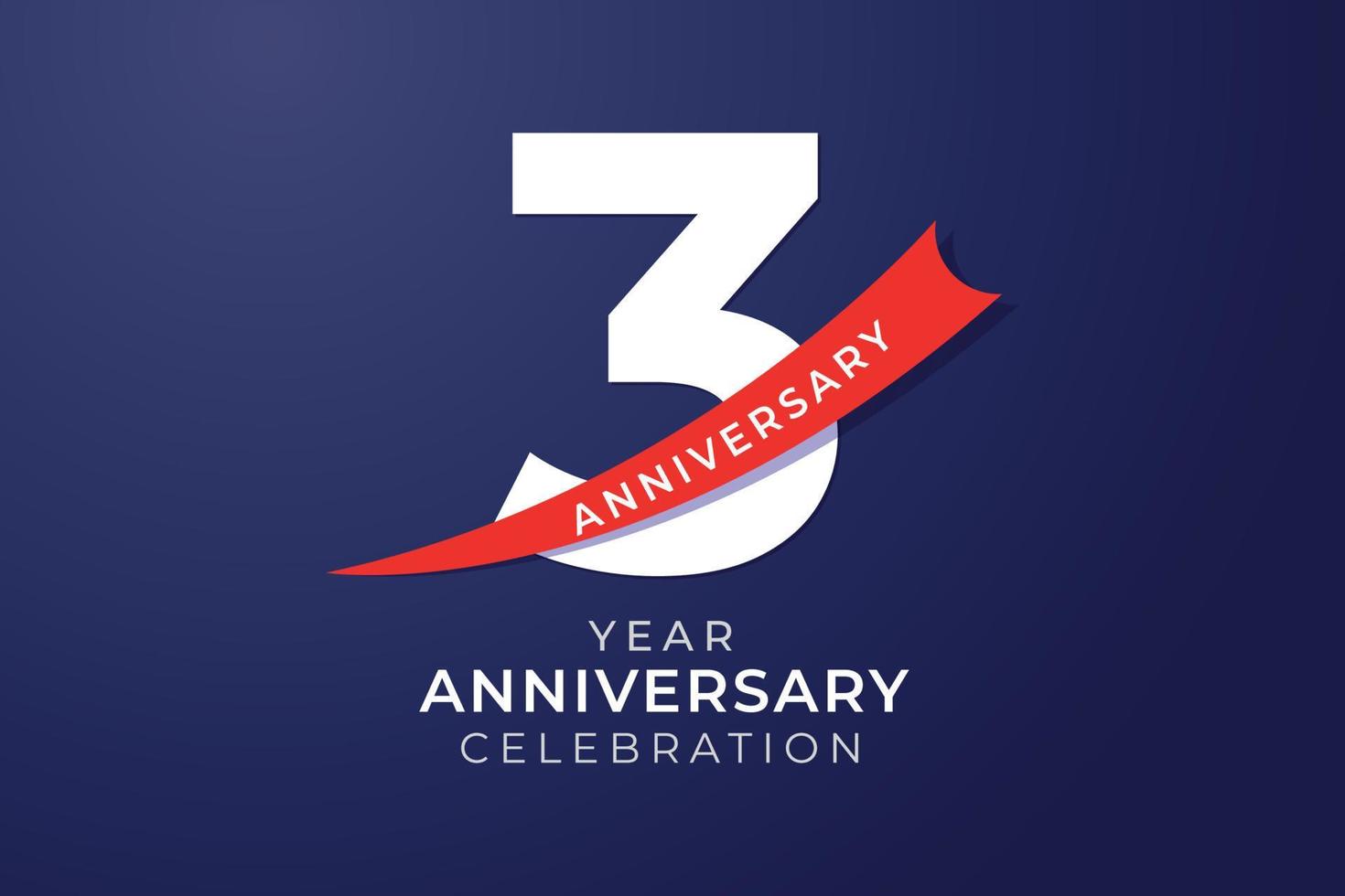 3 ° anniversario celebrazione con bianca numero e rosso nastro illustrazione vettore