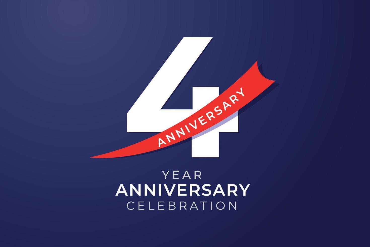 4 ° anniversario celebrazione con bianca numero e rosso nastro illustrazione vettore