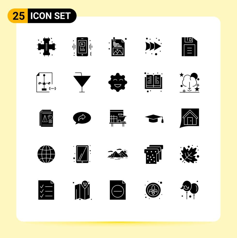 gruppo di 25 solido glifi segni e simboli per ufficio giusto giocatore inoltrare immagine modificabile vettore design elementi