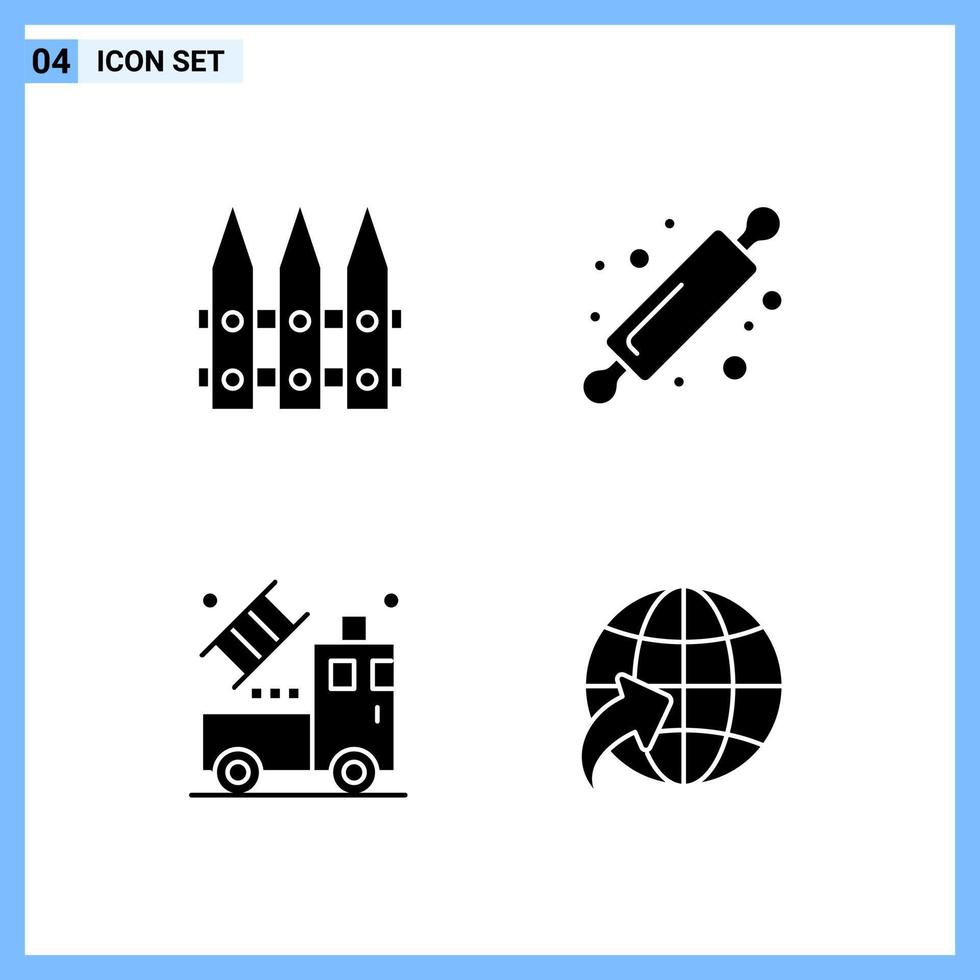 4 icone solido stile creativo glifo simboli nero solido icona cartello isolato su bianca sfondo creativo nero icona vettore sfondo