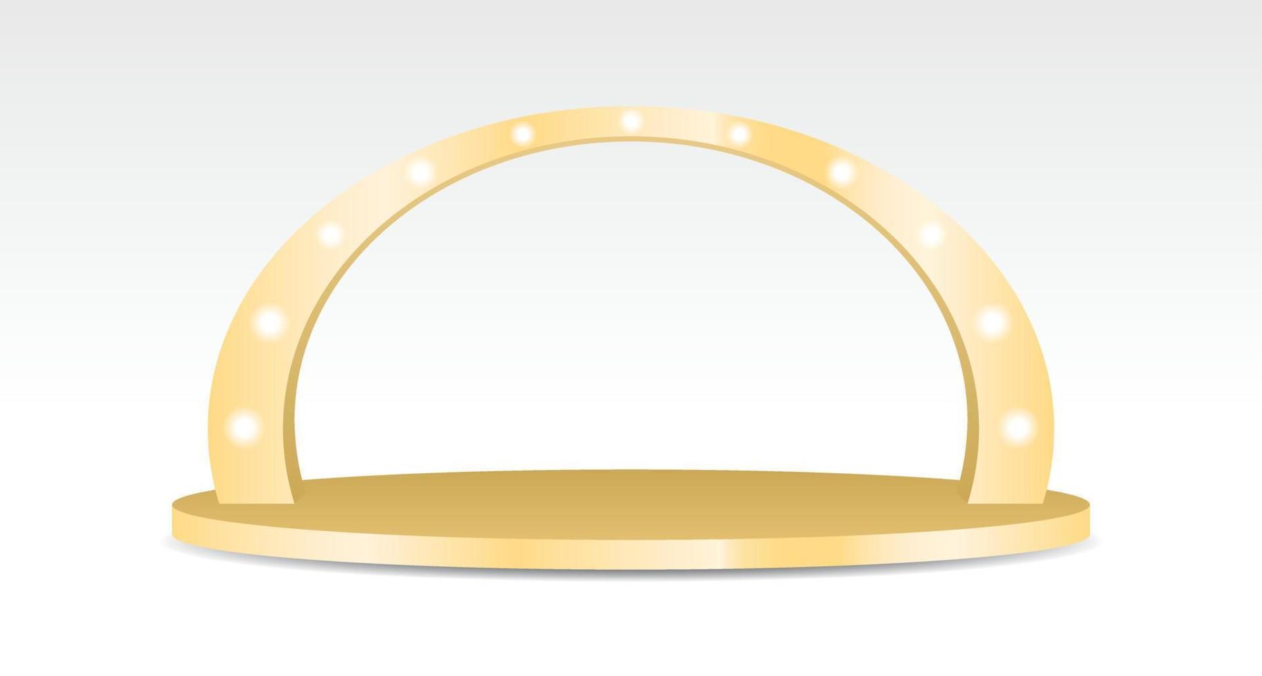 lusso oro arco Schermo con leggero lampadina 3d illustrazione vettore per mettendo oggetto