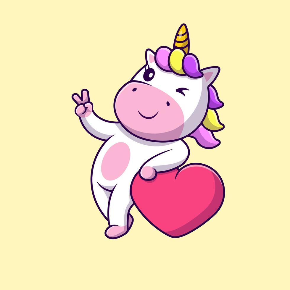 carino unicorno pace mano con cuore amore cartone animato vettore icone illustrazione. piatto cartone animato concetto. adatto per qualunque creativo progetto.