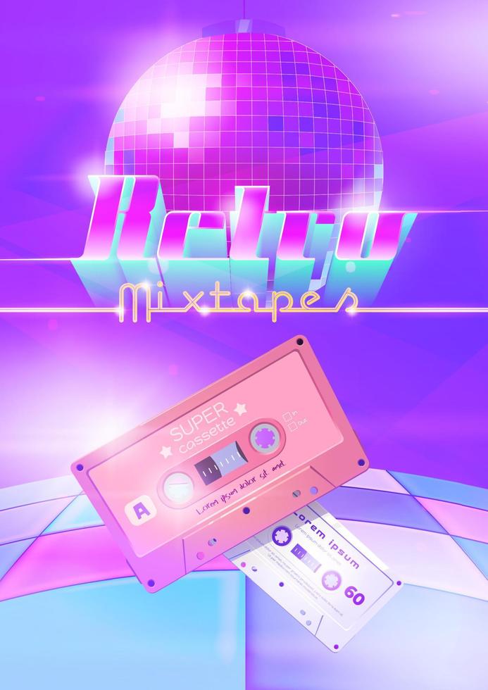 retrò mixtape cartone animato manifesto con Audio cassette vettore