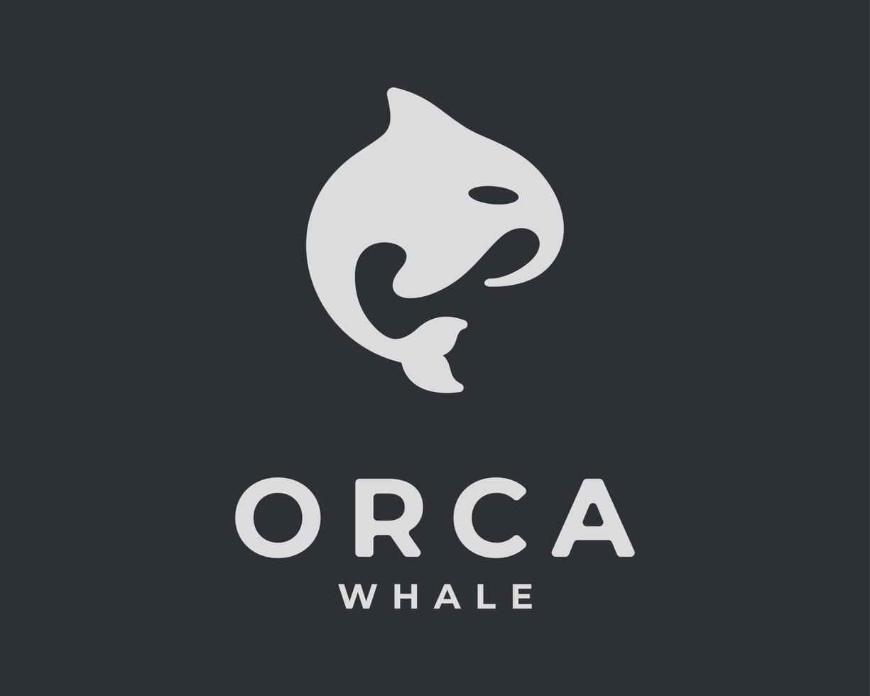 orca balena uccisore cetaceo grampus oceano silhouette portafortuna piatto illustrazione vettore logo design