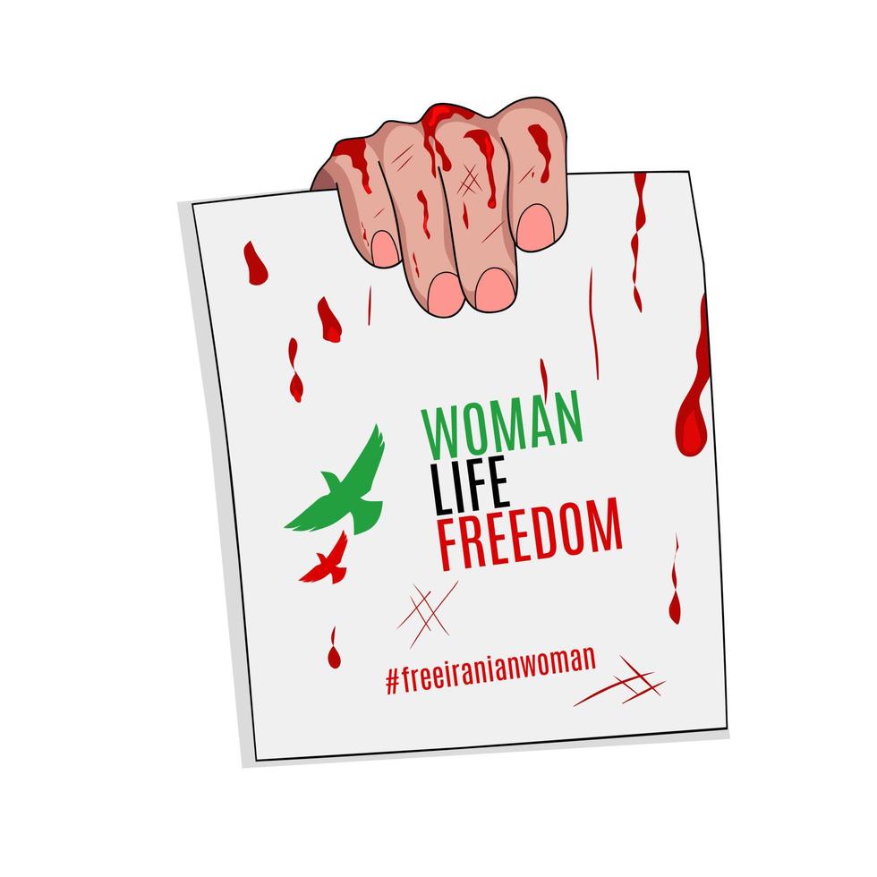 illustrazione vettore di donna vita libertà, mano con bloods Perfetto per stampa, poster, protesta, ecc