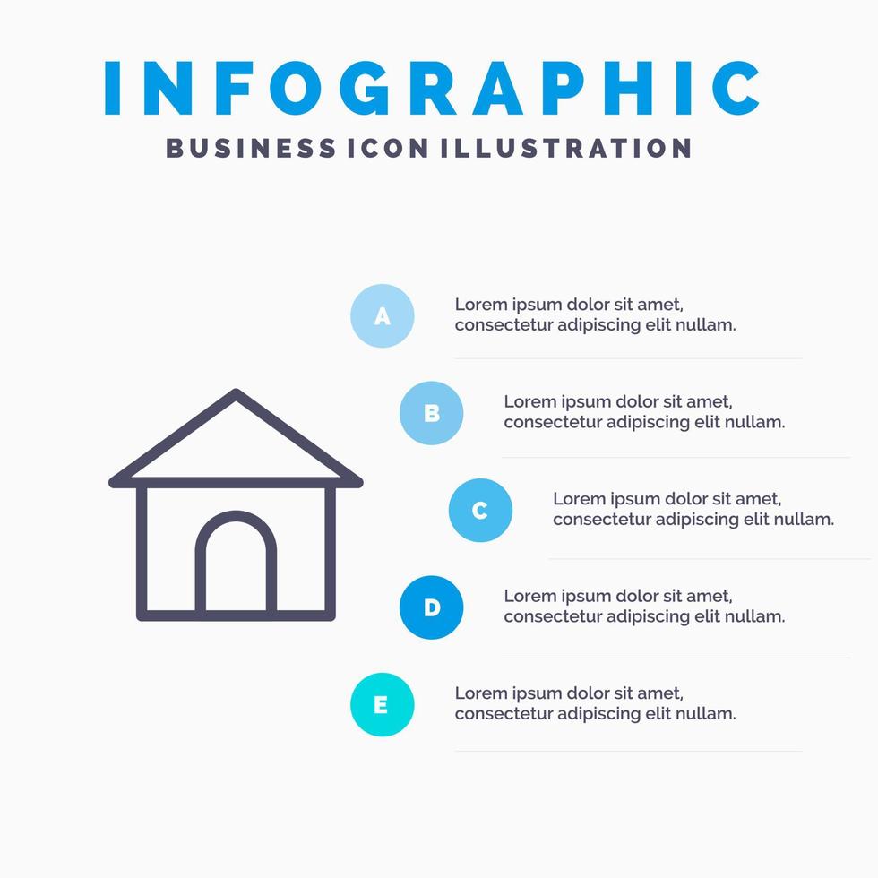 edificio tubo flessibile Casa negozio linea icona con 5 passaggi presentazione infografica sfondo vettore