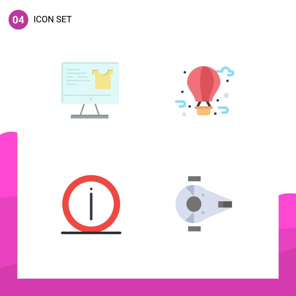 pittogramma impostato di 4 semplice piatto icone di computer FAQ shopping volare Palloncino Informazioni modificabile vettore design elementi