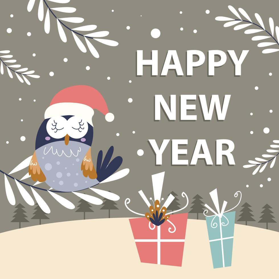 contento nuovo anno saluti con uccelli nel inverno. nuovo anni giorno vettore