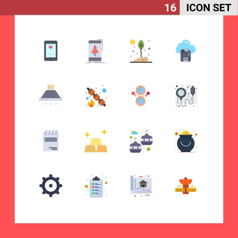 mobile interfaccia piatto colore impostato di 16 pittogrammi di server microchip Telefono nube foglia modificabile imballare di creativo vettore design elementi