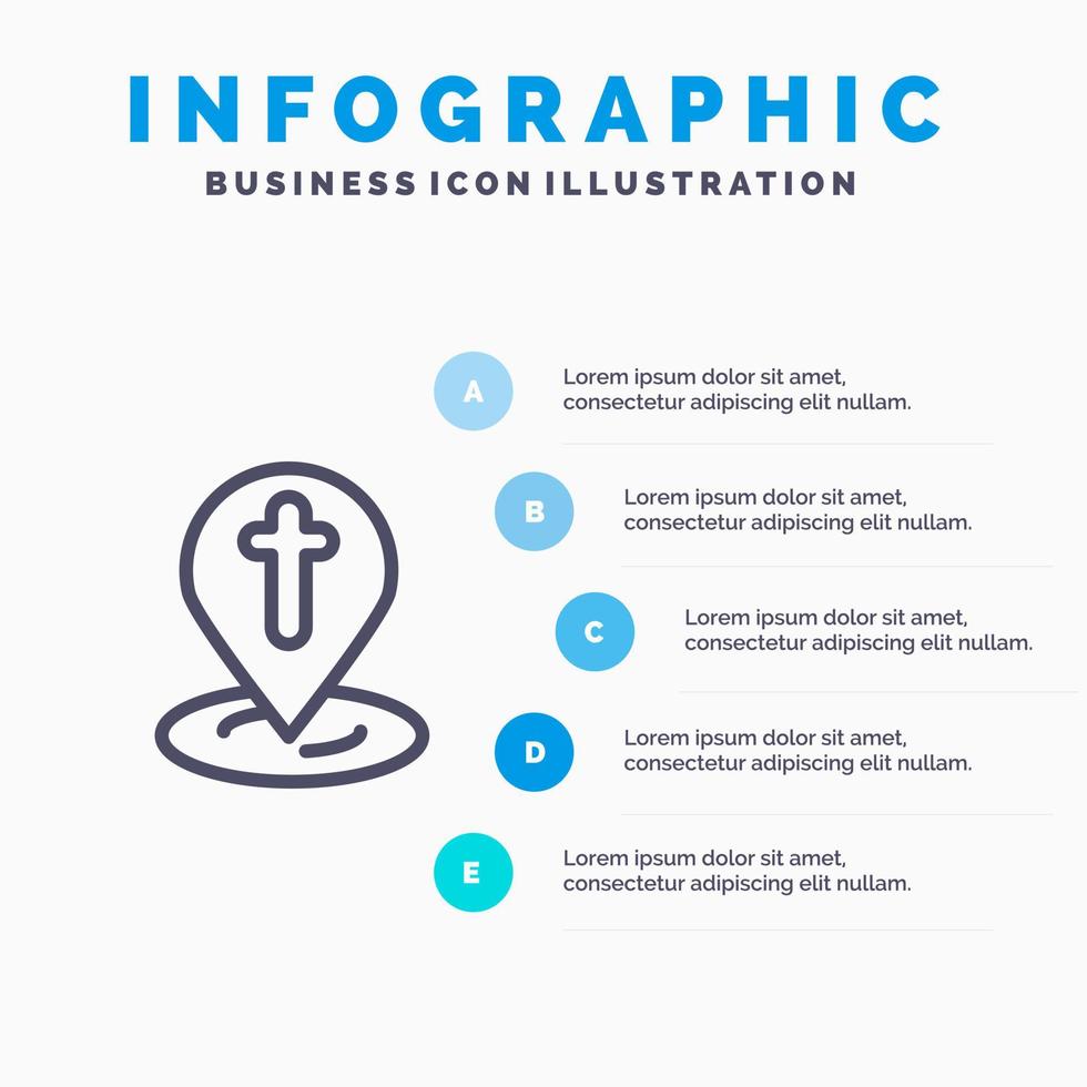 Posizione carta geografica Pasqua perno linea icona con 5 passaggi presentazione infografica sfondo vettore