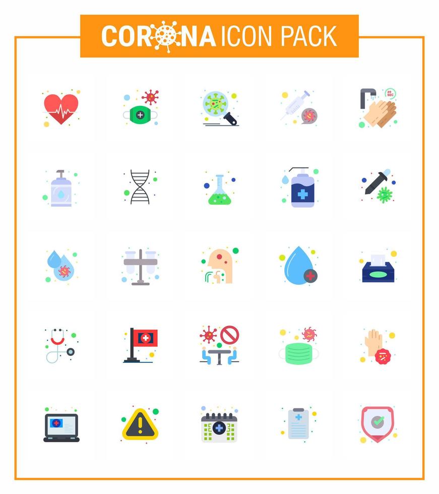 coronavirus consapevolezza icona 25 piatto colore icone icona incluso vaccino medicina virus coronavirus sicurezza virale coronavirus 2019 nov malattia vettore design elementi