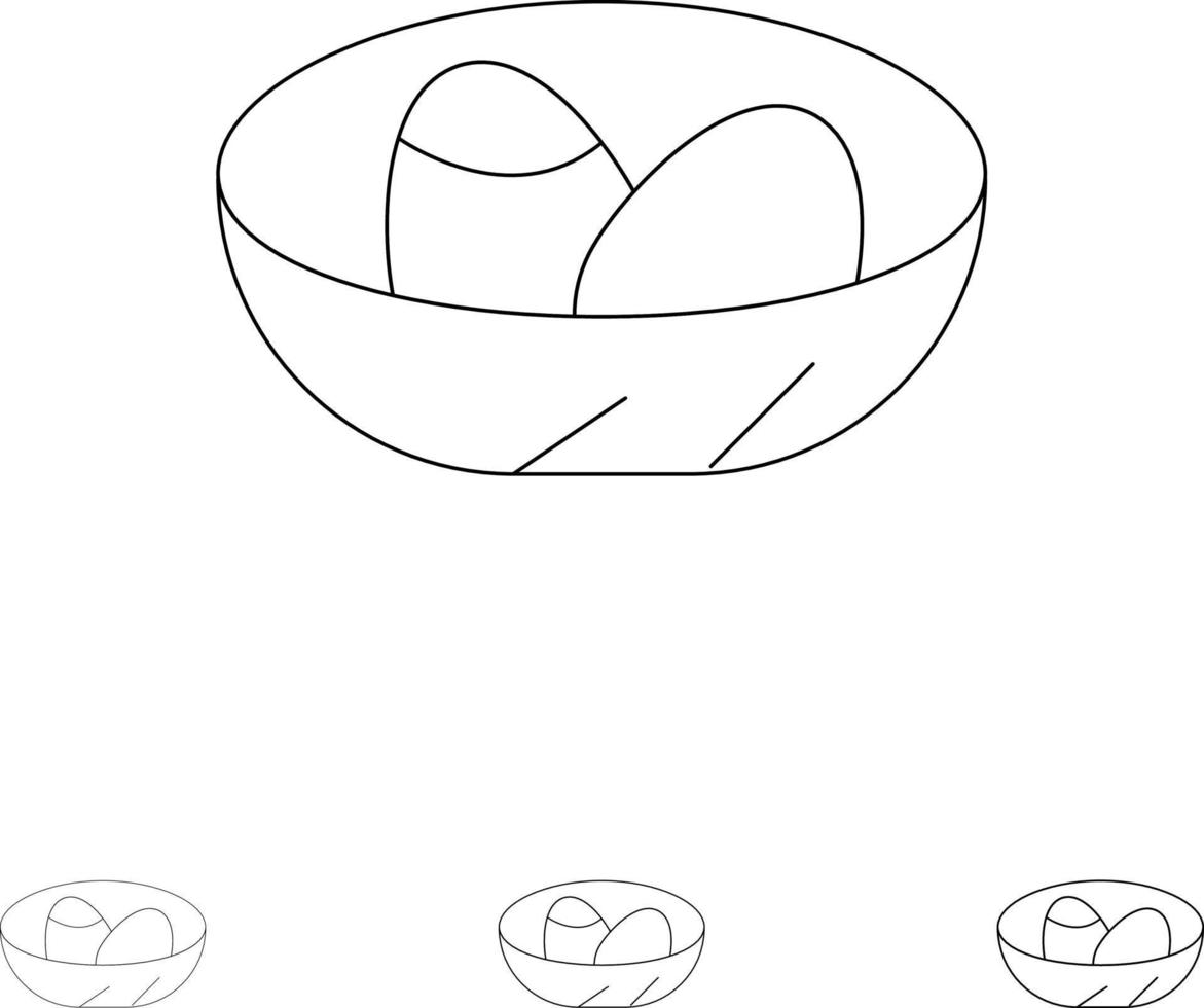 ciotola celebrazione Pasqua uovo nido grassetto e magro nero linea icona impostato vettore
