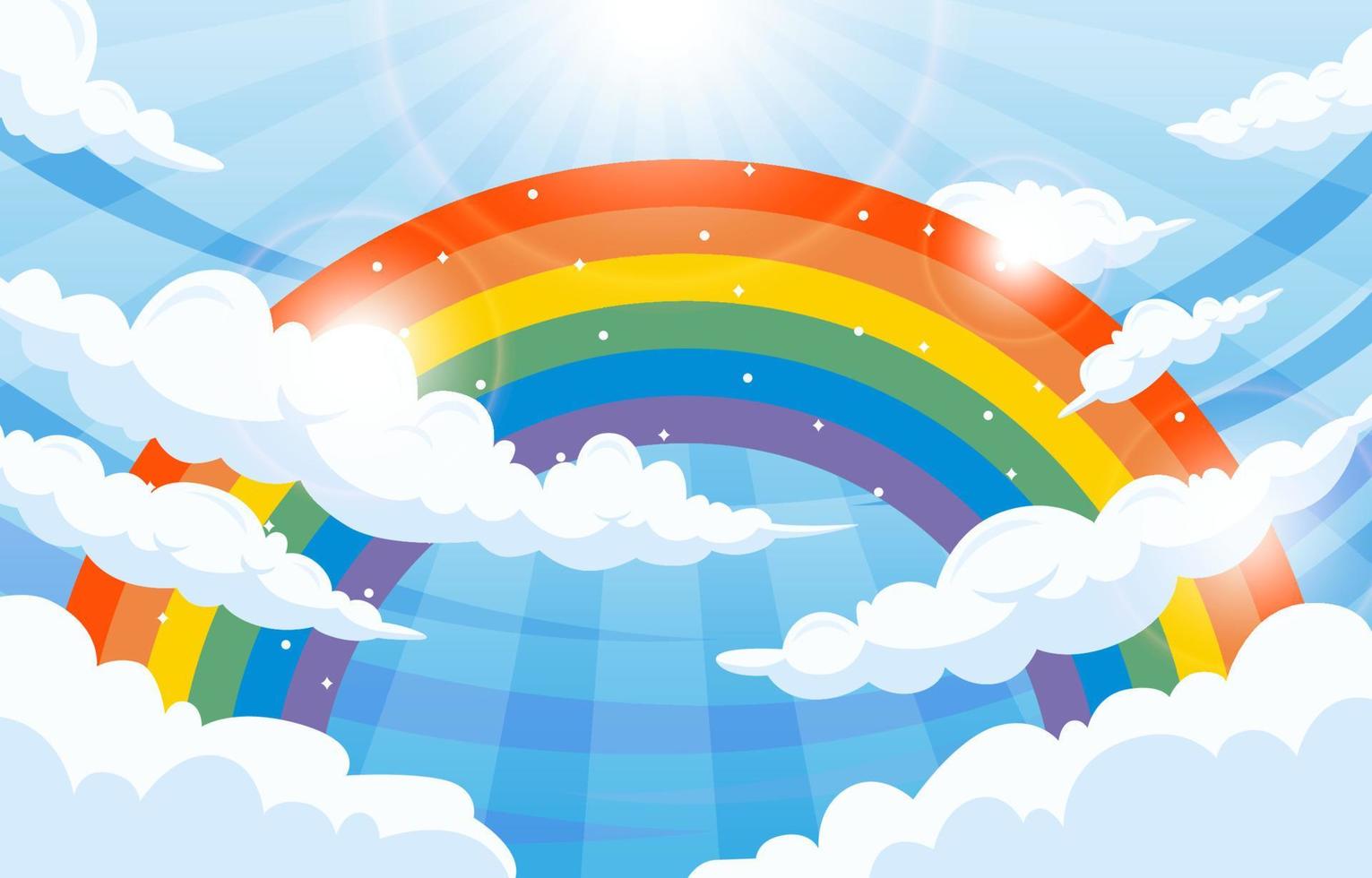 blu cielo con colorato arcobaleno sfondo vettore