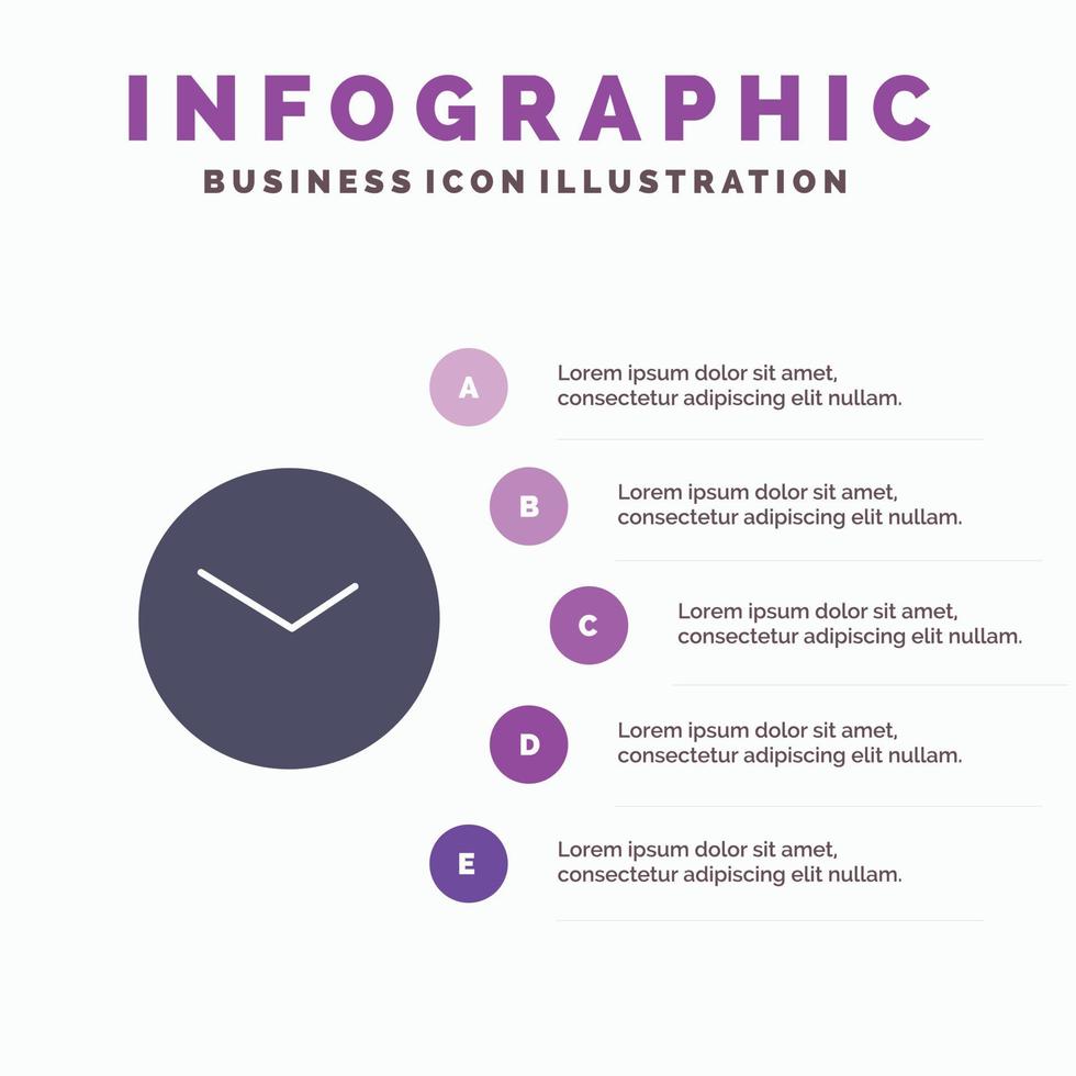 di base orologio tempo orologio solido icona infografica 5 passaggi presentazione sfondo vettore