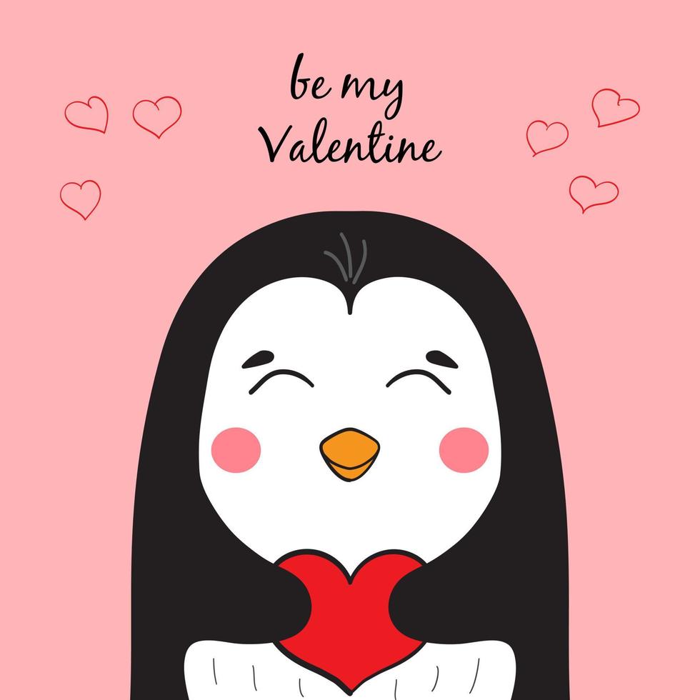 carino pinguino personaggio con cuore nel Ali. mano disegnato illustrazione per San Valentino giorno. essere mio san valentino. vettore illustrazione