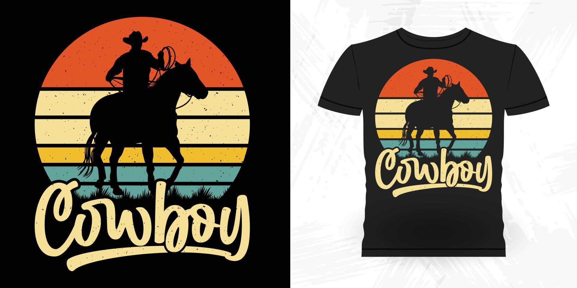 cowboy divertente equitazione cavallo retrò Vintage ▾ cavallo maglietta design vettore