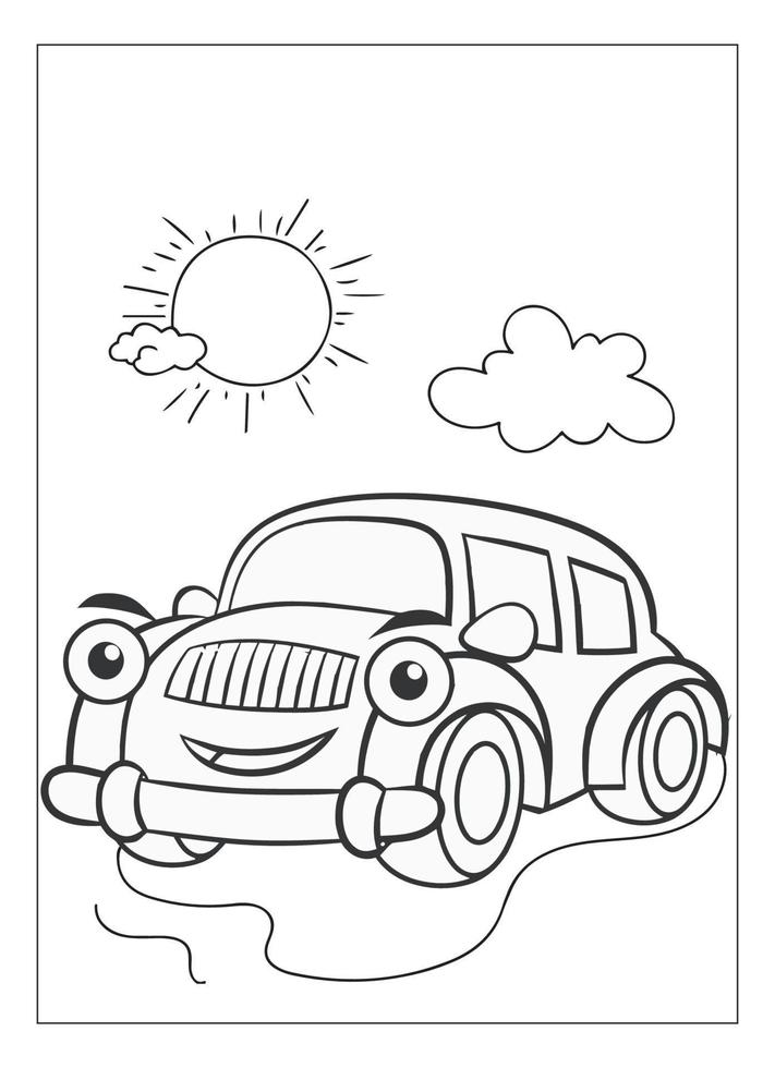 contento e divertente cartone animato auto colorazione pagina per auto amante bambini vettore