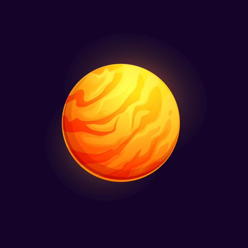 cartone animato spazio caldo pianeta con lava superficie o fuoco vettore