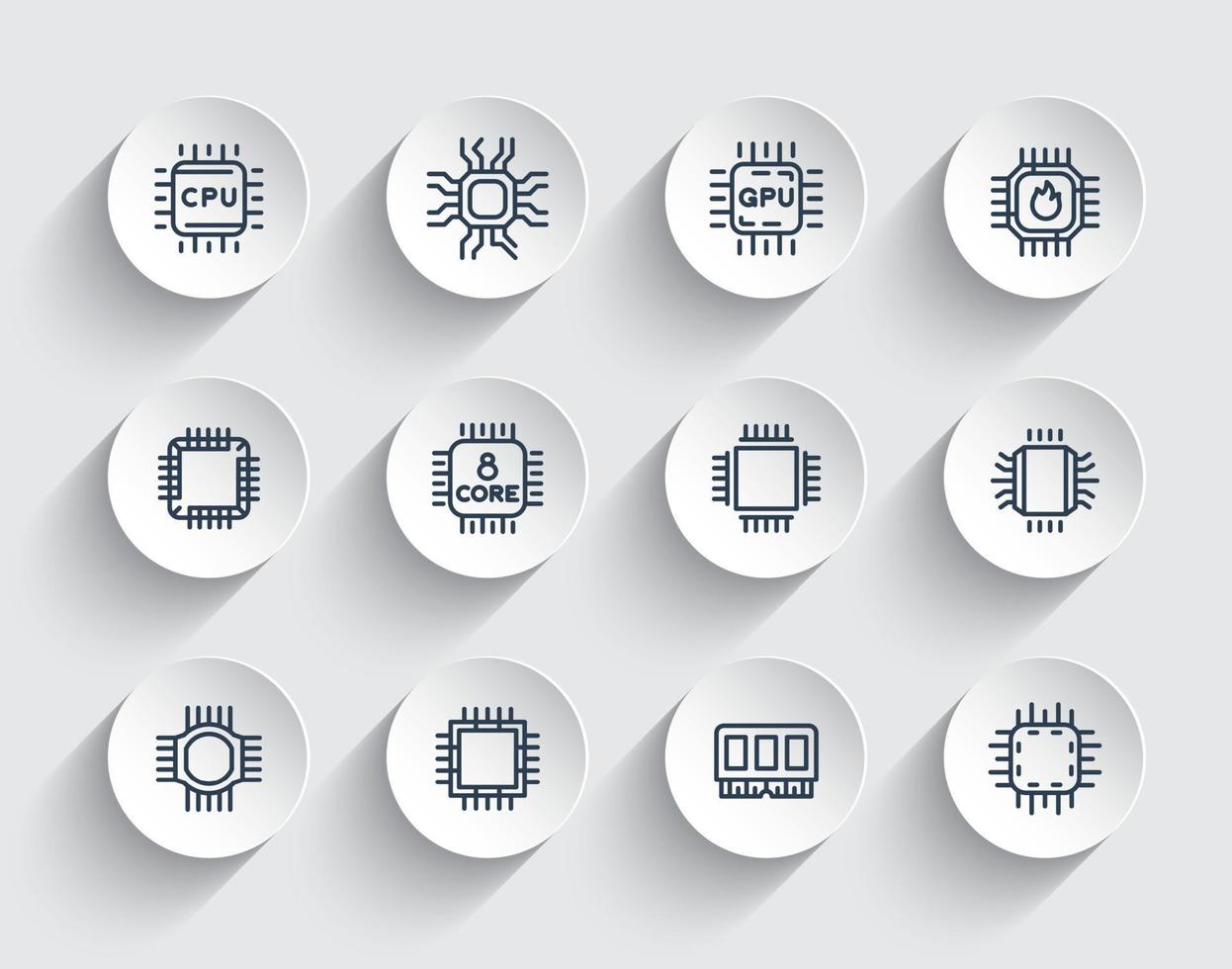 chipset linea icone, processore, microchip, processore, microcircuito vettore