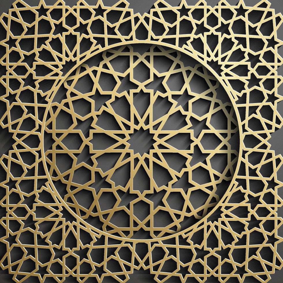 islamico ornamento vettore , persiano motivo . 3d Ramadan islamico il giro modello elementi . geometrico circolare ornamentale Arabo simbolo vettore . oro sfondo