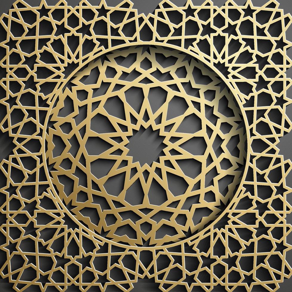 islamico ornamento vettore , persiano motivo . 3d Ramadan islamico il giro modello elementi . geometrico circolare ornamentale Arabo simbolo vettore . oro sfondo