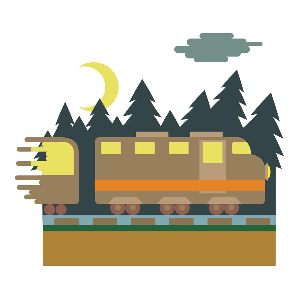 treno nel notte cavalcate attraverso foresta concetto vettore